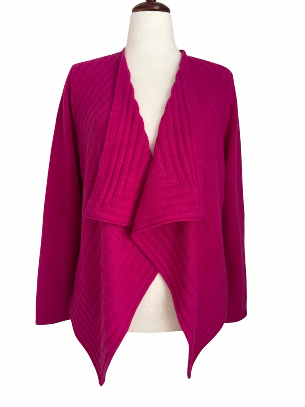 Chico’s 100% Cashmere Fuchsia Pink Waterfall Cardigan Sweater Size 2 L